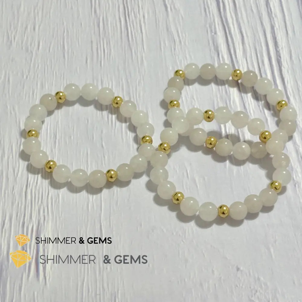 White Jade 8mm Bracelet with 14k gold filled beads