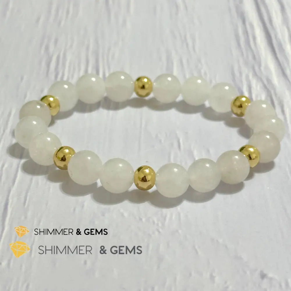 White Jade 8mm Bracelet with 14k gold filled beads