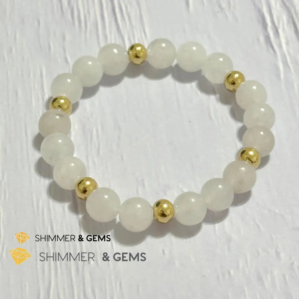 White Jade 8mm Bracelet with 14k gold filled beads
